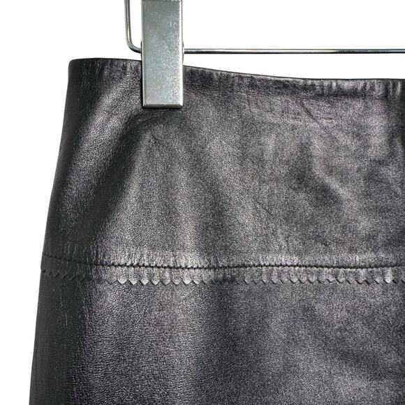 Cache Vintage Leather Mini Skirt Zig Zag Detailing in Black - Size 6 - Picture 3 of 7